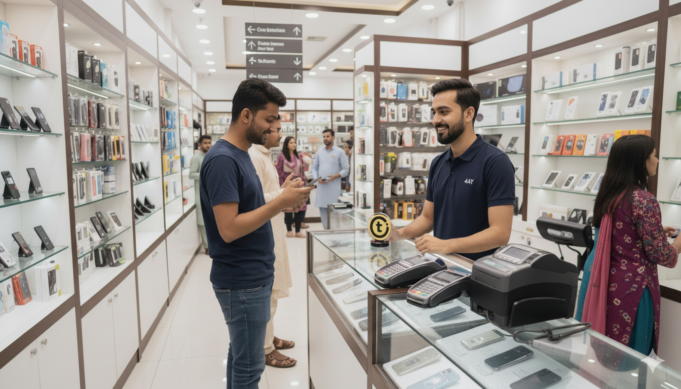 Electronics Store with GolTap - Customer and staff interaction at checkout counter