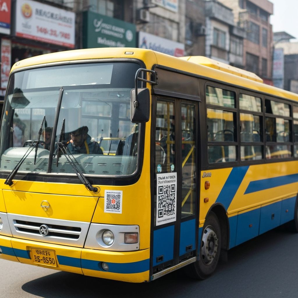 City bus with Track my Position QR code for passenger fleet management