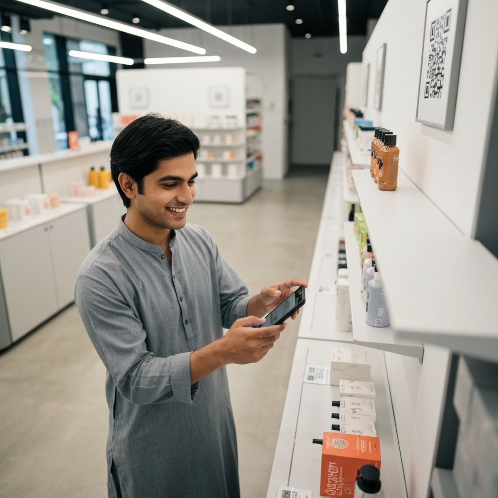 Customer scanning product QR code